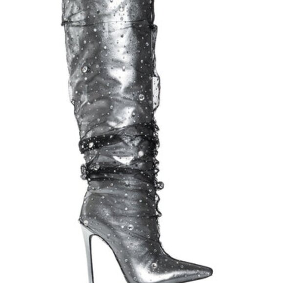 AZALEA WANG " SHEERED TRANSPARANCY " SILVER EMBELLISHED BOOT( BRAND NEW !!!!! - Picture 4 of 4